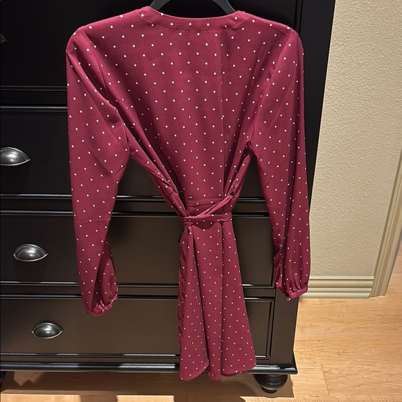Loft Burgundy Polka Dot Wrap Dress - Picture 3 of 4